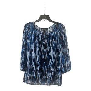INC International Concepts Womens Blouse XL Blue Sheer Overlay Camisole Keyhole